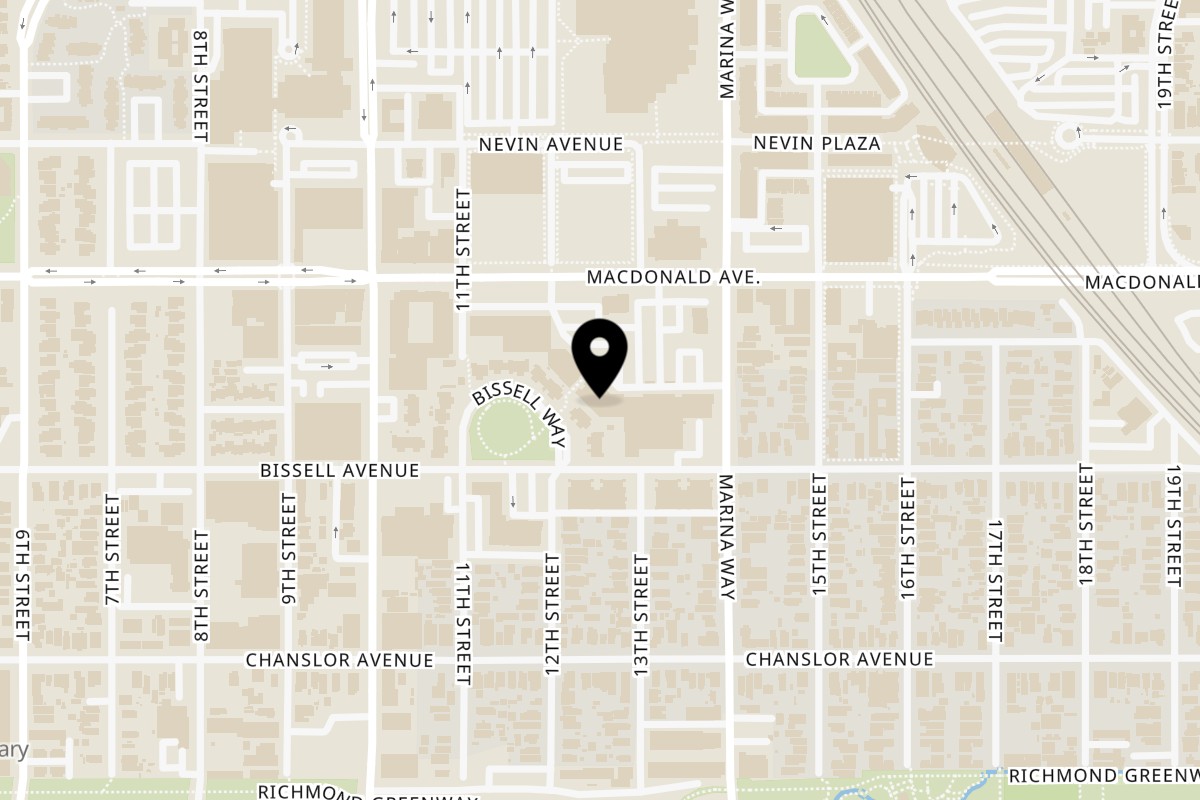 Map showing the location of San Francisco Pizza & Restaurant on 1190 Macdonald Ave in Richmond